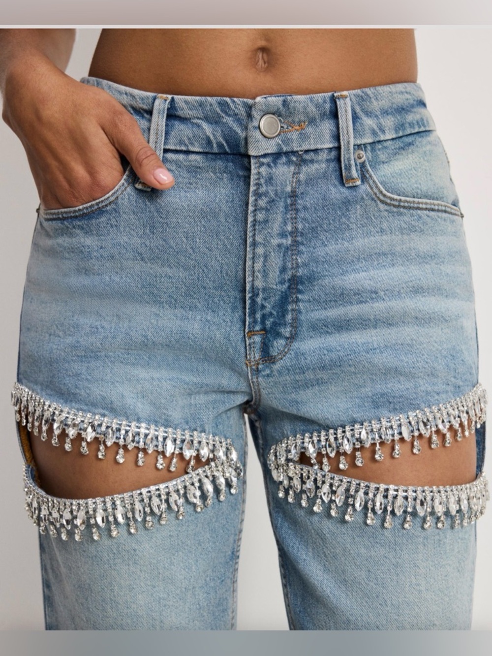 New Good American Crystal Cutout Straight Jeans - Various Sizes
